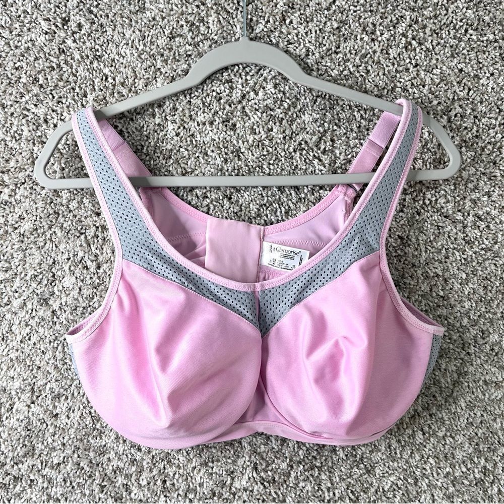 Glamorise Sports Bra in Size 42C High Impact Pink and Gray Underwire